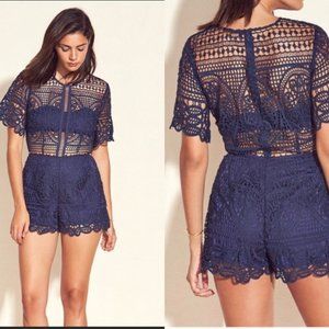 Lovers and Friends Sz XS Cherish Blue/Navy Lace Romper